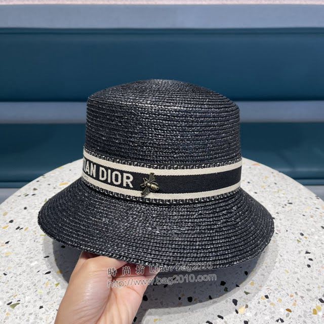 Dior新品女士帽子 迪奧蜜蜂拼接平頂草帽遮陽帽  mm1538